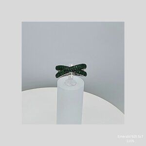 Handmade Emerald Pave Crossover Ring 925 Silver Size 7 Resizable Jewelry Supply